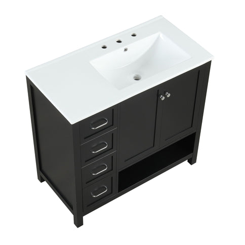 Bathroom Vanity With Sink Top, Bathroom Vanity Cabinet With 2 Doors And 2 Drawers, Open Shelf