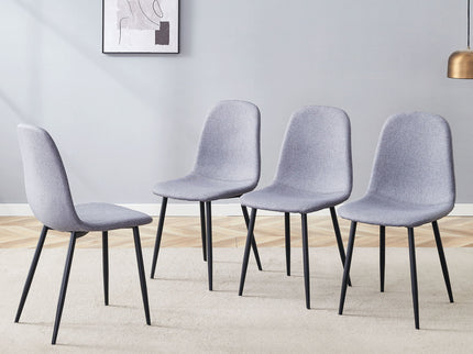 Luxury Simple Chair Linen Cotton High Resilience Dining Chair With Black Metal Legs (Set of 4) - Light Gray