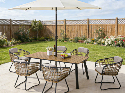 7 Piece Outdoor Patio Dining Set For 6, Chairs With Cushions And Table - Yellow