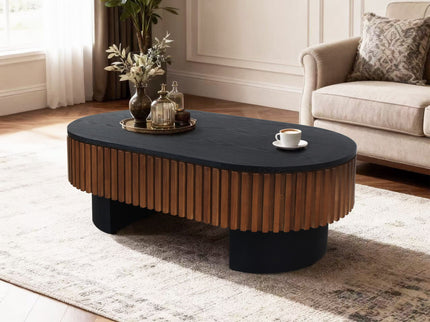 Elliptical Living Room Coffee Table With Hidden Storage And Removable Tabletop