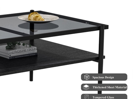 Rectangle Coffee Table With Tempered Glass Top And Legs, Modern Table For Living Room