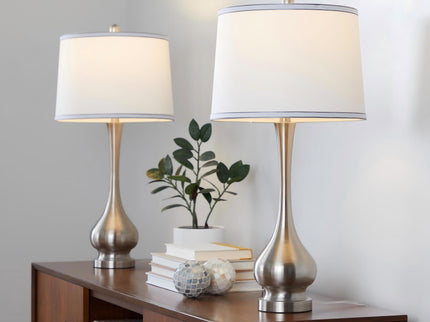 Cairo - Contemporary Table Lamp (Set of 2) - Nickel / White / Silver Trim