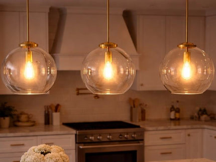 Gleam - Single Light Pendant Lamp With Clear Globe Satin - Antique Brass / Clear / Gold