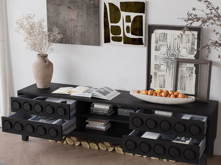 Media Console With 4 Drawers And Cable Management