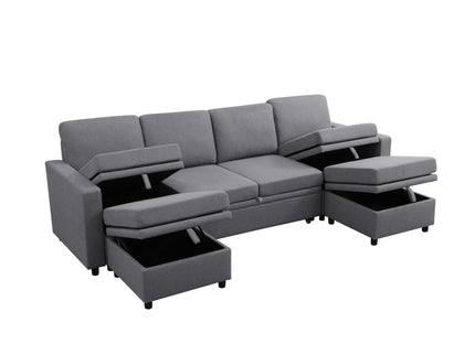 Extra Wide U - Shape Convertible Sleeper Sofa Bed With Dual Storage Ottoman