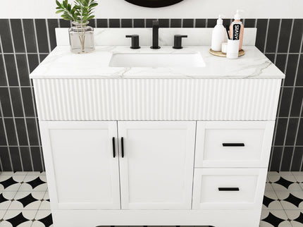 Bathroom Vanity Set, Fluted Cabinet With Soft Close Doors & Drawers, 3 Faucet Holes, Sink Included - White