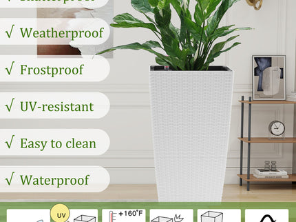 Square Large Planter With Automatic Watering System For Home And Garden (Set of 2) - White