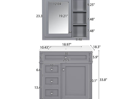 Bathroom Vanity With Medicine Cabinet, Royal Mirror Cabinet, Modern Bathroom Storage Cabinet With 2 Soft Closing Doors And 4 Drawers