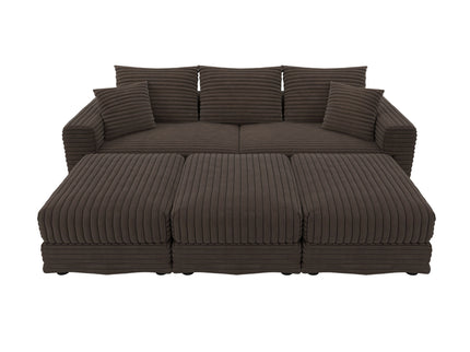Deep Seat Convertible Sofa With Soft Pillows And Ottomans