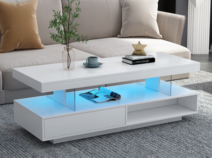 LED Coffee Table With 2 Drawers And Display Shelves