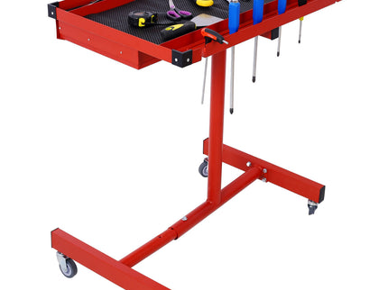 Adjustable Tear Down Work Table With Drawer For Garages, Repair Shops, And Diy, Portable, (4) 2.5" Swivel Casters, 220 Pound Capacity, Rubber Corners, Heavy Duty Steel