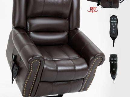 Power Lift Recliner Chair Heat Massage Dual Motor Infinite Position With USB Ports - Antique Brown