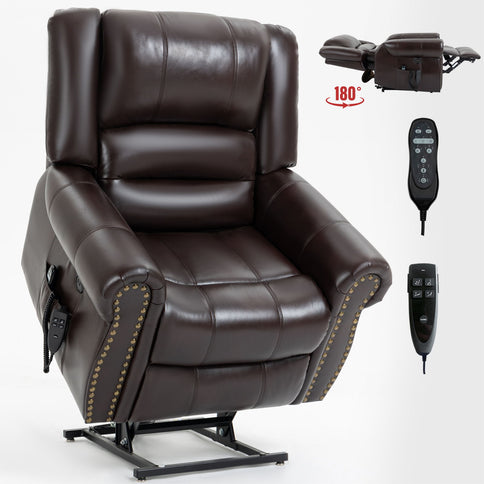 Power Lift Recliner Chair Heat Massage Dual Motor Infinite Position With USB Ports - Antique Brown