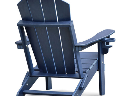 Folding Outdoor Adirondack Chair For Relaxing, Hdpe All-Weather Fire Pit Chair, Patio Lawn Chair For Outside Deck Garden Backyardf Balcony - Navy Blue