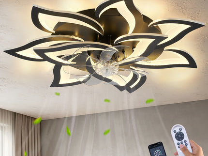 32" Flower Ceiling Fan With LED Dimmable Light, Low Profile Flush Mount Fan With Remote Control, 6 Speeds