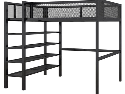 Loft Bed With 4 Tier Shelves And Storage