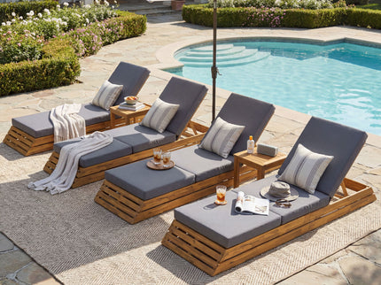 Chaise Lounge Set With Cream 3 Fold Cushion, 3 Position Adjustable Backrest