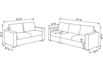 2 Piece Contemporary Style Sofa Set With Matching Pillows