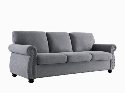 Soft Sofa, Upholstered 3 Seater Couch With High Density Foam, Loose Back Cushions And Turned Legs