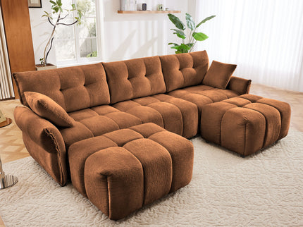 Sofa Set With Ottoman And Pillows, Textured, High Resilience Cushions