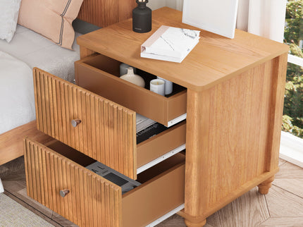 Modern Fluted Nightstand With 3 Drawers