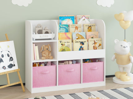 Bookcase And Bookshelf With 3 Collapsible Drawers, Multifunctional Display Stand