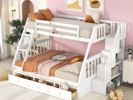 Bunk Bed With Drawers, Ladder And Storage Staircase