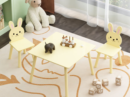 Table And Chair Set With 2 Bunny Chairs, Children's Activity Table For Toddlers, Cute Animal Design - Yellow