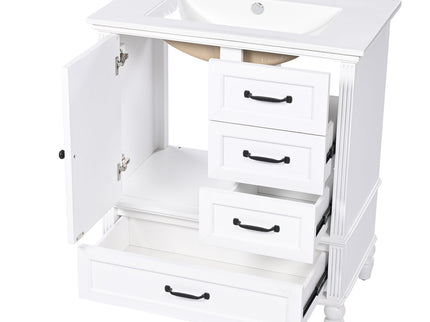 30" Bathroom Vanity With Sink, 3 Drawers, Adjustable Feet