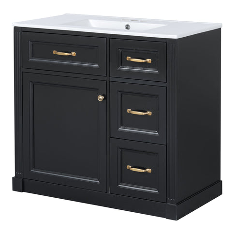 Modern Bathroom Vanity With Sink, 4 Drawers, Soft-Close Door, Adjustable Shelf