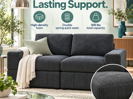 Oversized Modular Loveseat, 2 Piece Living Room Sofa Set - Dark Gray