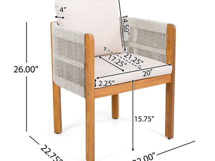 7 Piece Outdoor Dining Set With Table And 6 Chairs - Beige / Teak / White