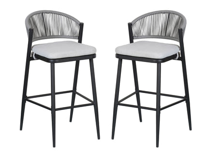 Outdoor Bar Height Metal Frame Counter Stools With Scallop Shaped Backrest & Water Resistant Cushions