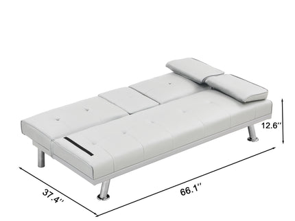 Futon Sofa Bed With Armrest Two Holders Wood Frame, Stainless Leg
