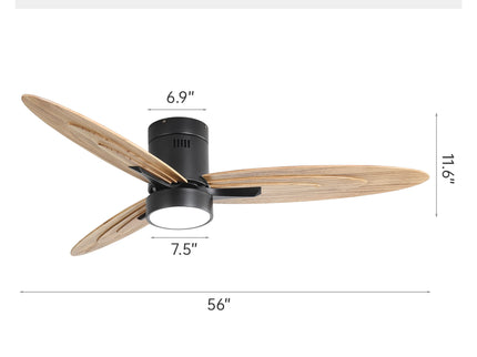 Flush Mount Ceiling Fan With Light And Remote Control, 3 Blades, Reversible DC Motor - Black