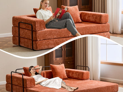 Convertible Floor Sofa Bed With Pillow Back Support Armrest