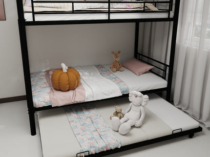 Metal Bunk Bed For Kids, Convertible Bedframe With Ladders & Guardrail