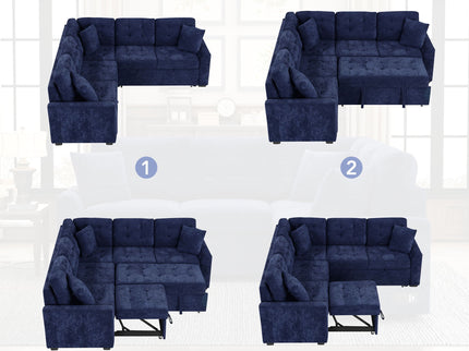 L-Shape Sofa Bed Pull-Out Sleeper Sofa With Wheels, USB Ports, Power Sockets For Living Room