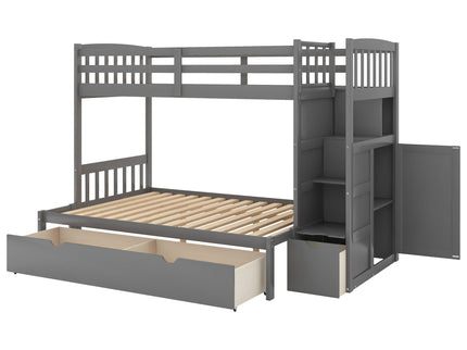 Bunk Bed, Convertible Bottom Bed, Storage Shelves And Drawers