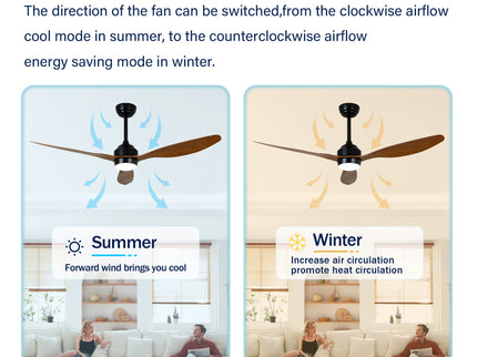 Ceiling Fan With Lights Quiet DC Motor 3 Blade Ceiling Fans 6 Speed Levels, Reversible Ceiling Fan - Matte Black / Wood