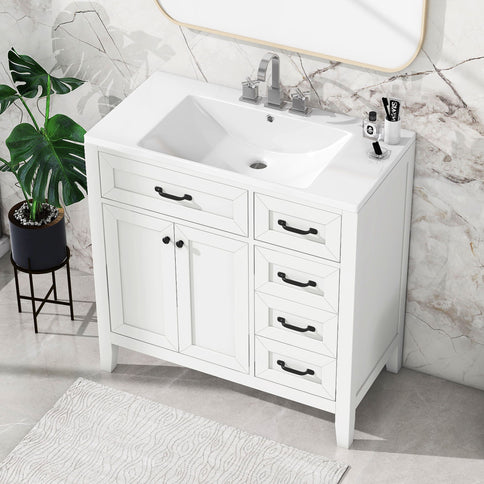 Modern Bathroom Vanity With Sink, Freestanding With Drawers And Doors