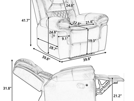 Home Theater Seating Manual Recliner Chair With Led Light Strip For Living Room