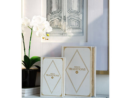 Book Boxes (Set of 2) - White / Gold