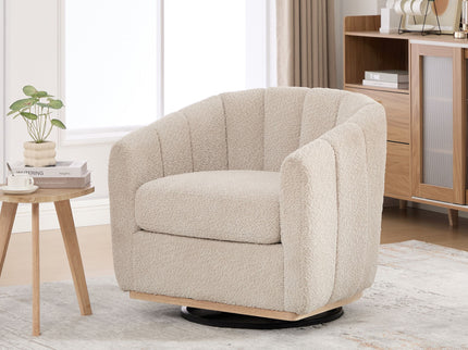 Swivel Upholstered Barrel Chair With Metal Base