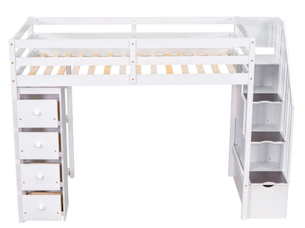 Loft Bed With Storage Drawers And Stairs With Shelves