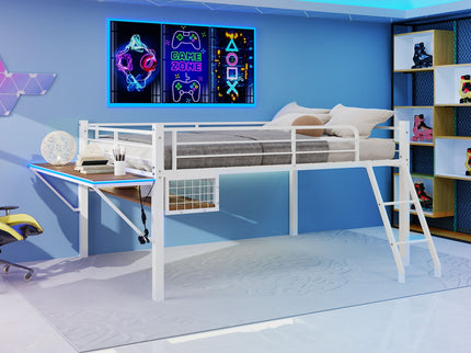 Loft Bed With Built In Desk, LED Light Strip