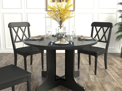 Dining Table For Farmhouse Kitchen Expandable Oval Table Top With Removable Leaf Trestle X Shaped Base - Black