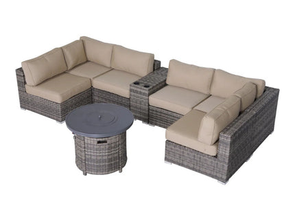 Wicker Outdoor Lounge Set With Cushions And Fire Pit