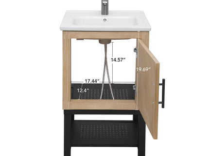 Modern Freestanding Bathroom Vanity With Ceramic Sink, Hot And Cold Faucet, 1 Door Cabinet & Open Shelf