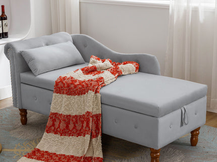 Chaise Lounge Indoor, Lounge Chair For Bedroom With Storage & Pillow, Modern Upholstered Rolled Arm Chase Lounge For Sleeping With Nailhead Trim For Living Room Bedroom Office